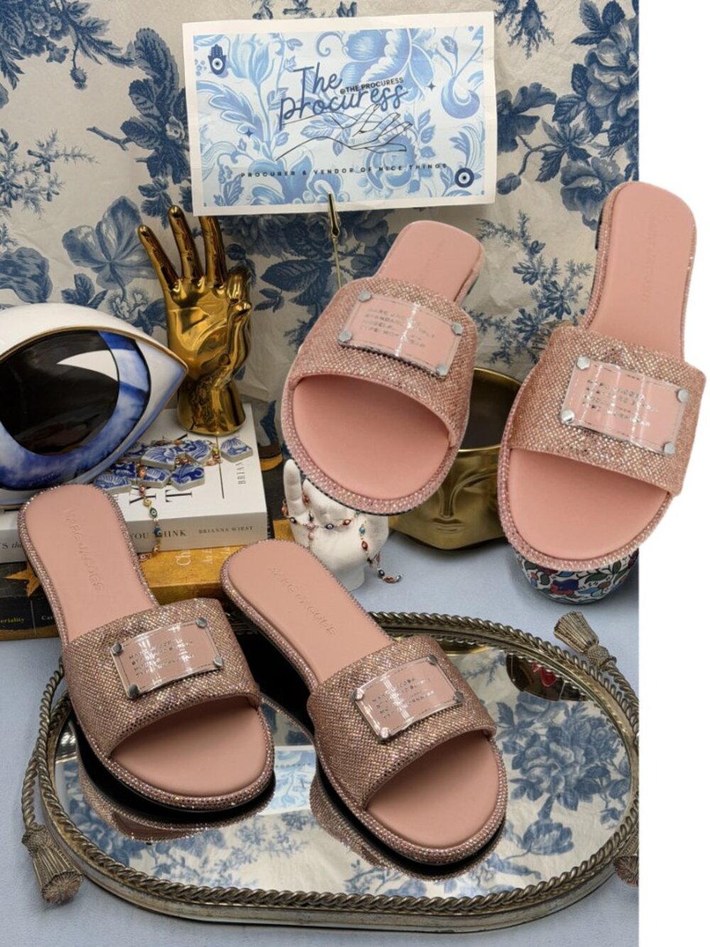🆕 MARC JACOBS 🧿 NWOB The Standard Supply Slide Sanda, Pink Crystal - Sz 38 US8